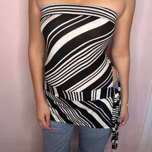 Silence + Noise Y2K Striped Tube Top with Side Tie, Black and White, XS
